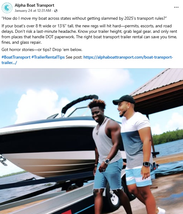 Alpha Boat Transport Social Media Example